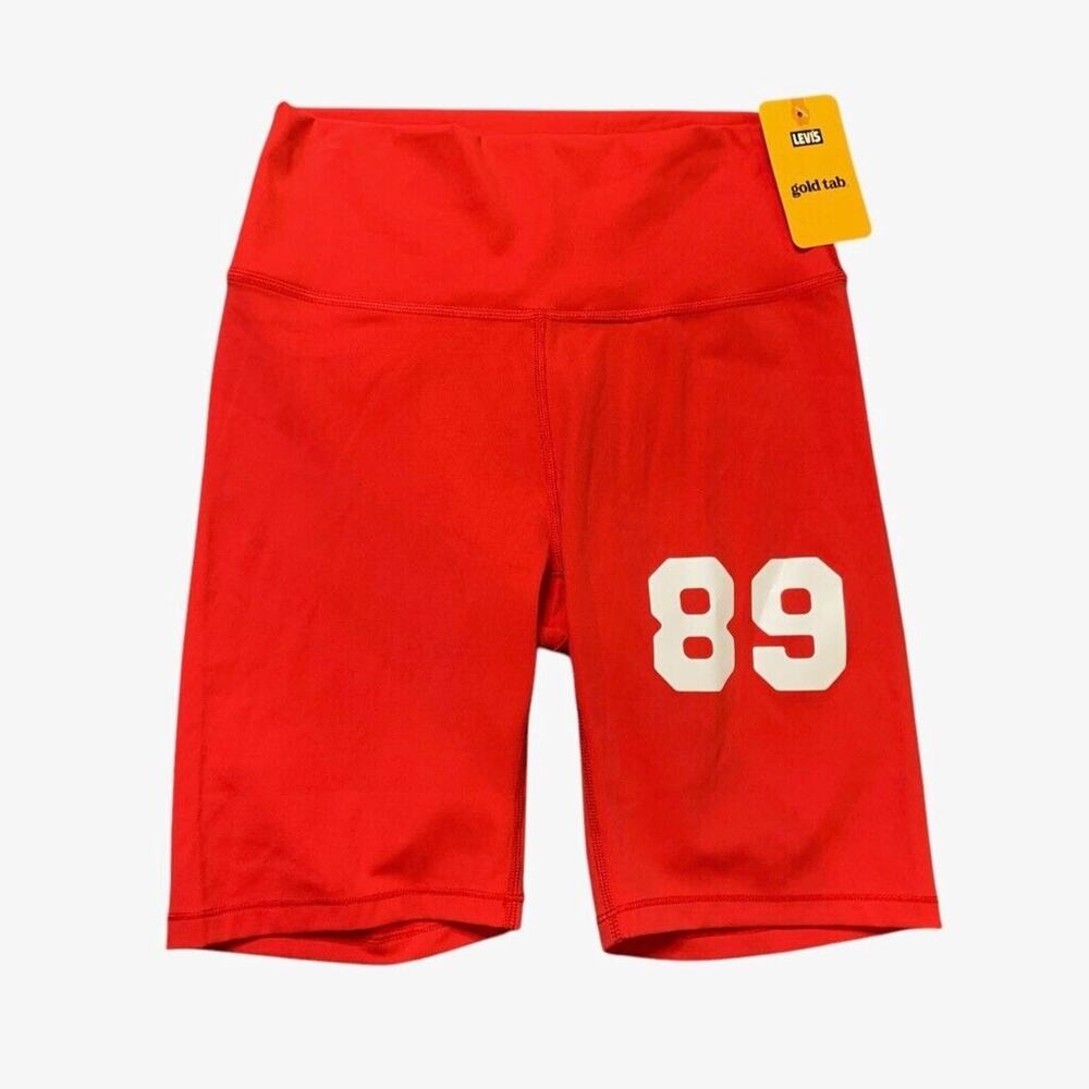 Levis Shorts Womens M Medium Red Gold Tab Anywear Bike High Waisted Pull On